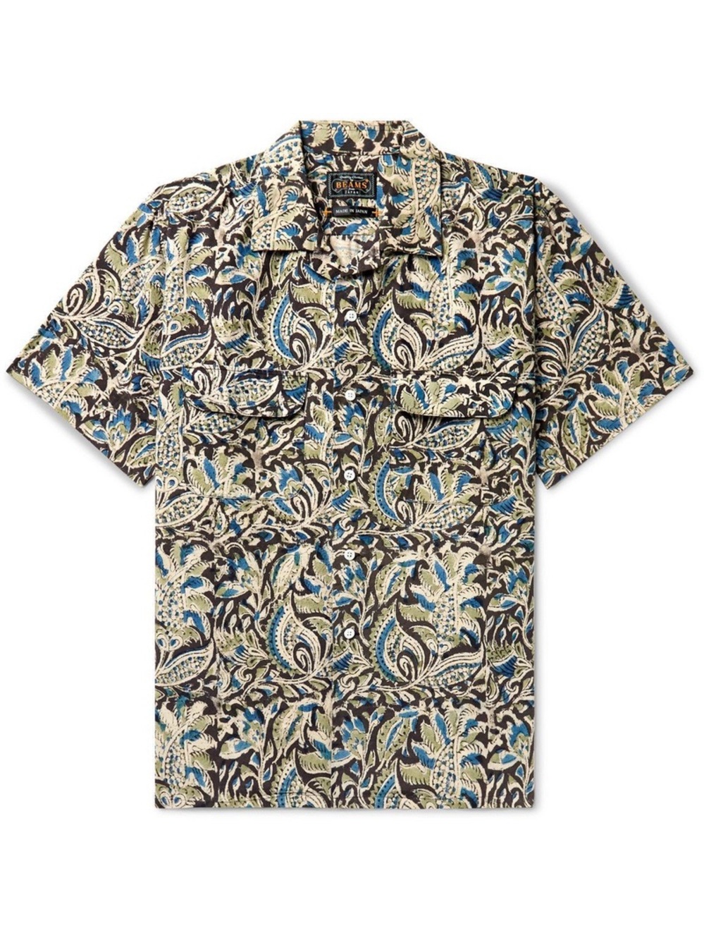 Beams plus Japan camp collar printed cotton festival button up t-shirt large